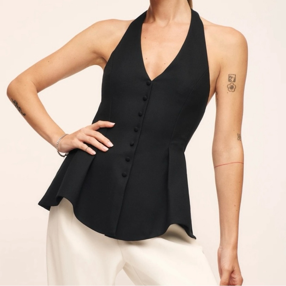 Reformation Auli Black Peplum Bustier Blouse New With Tags